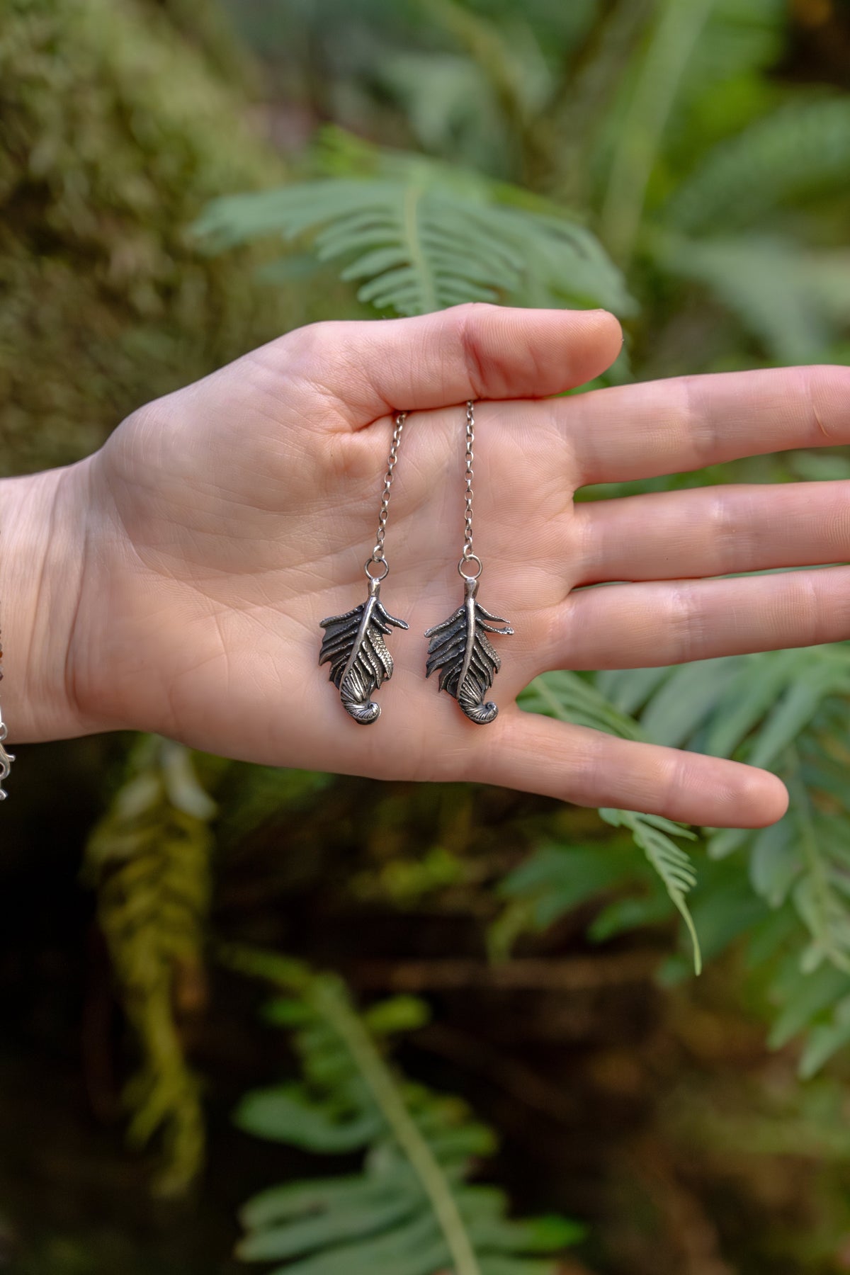 Handmade Silver Fern Dangle Earrings