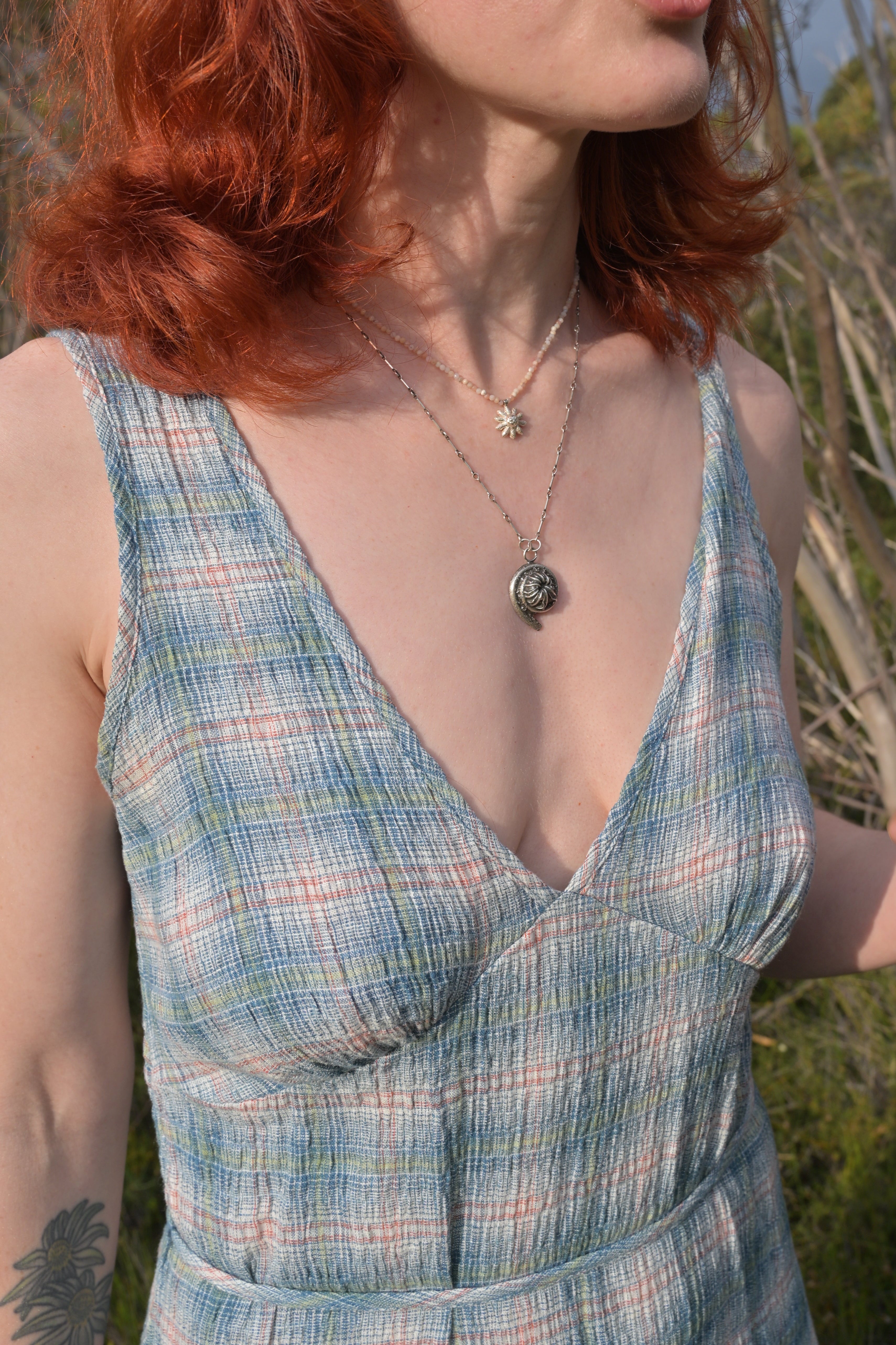 Silver Gully Fern Fiddlehead Necklace