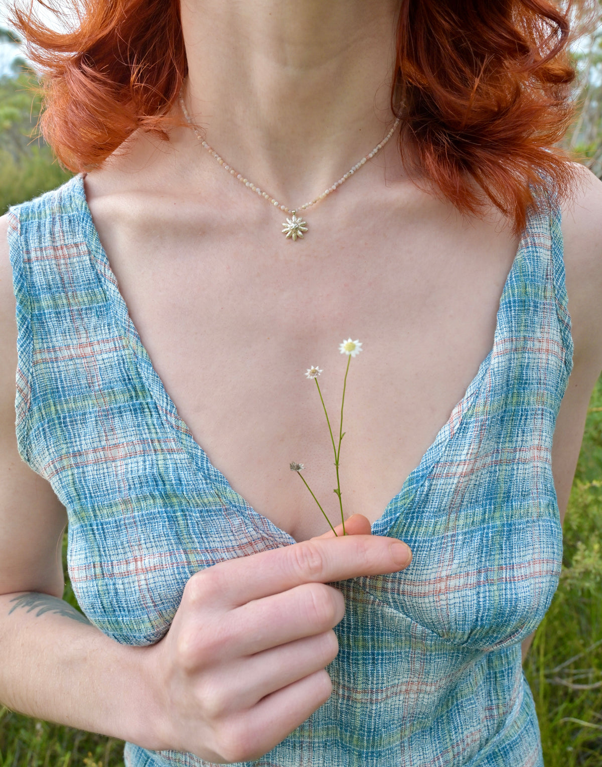 Little Flannel Flower Crystal Charm Necklace