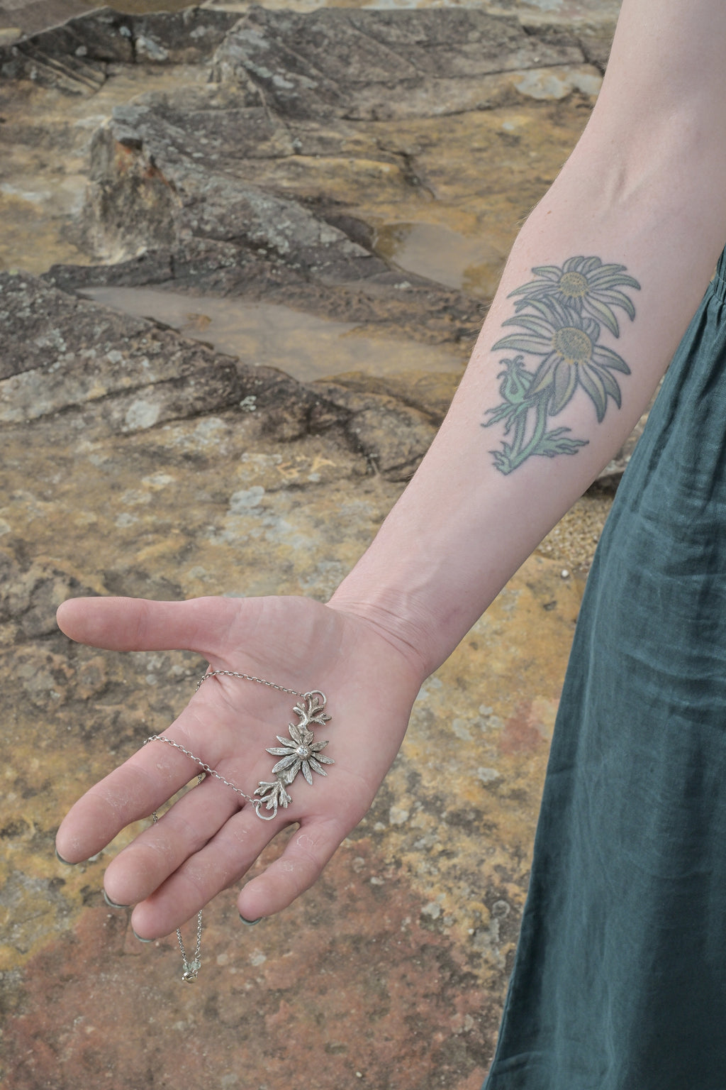 Sterling Silver Flannel Flower Necklace