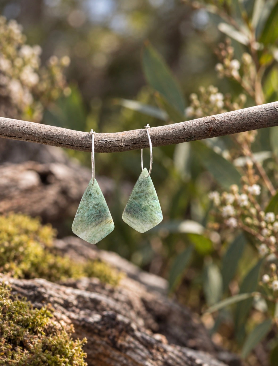 Silver and Stone Hoop Gemstone Earrings