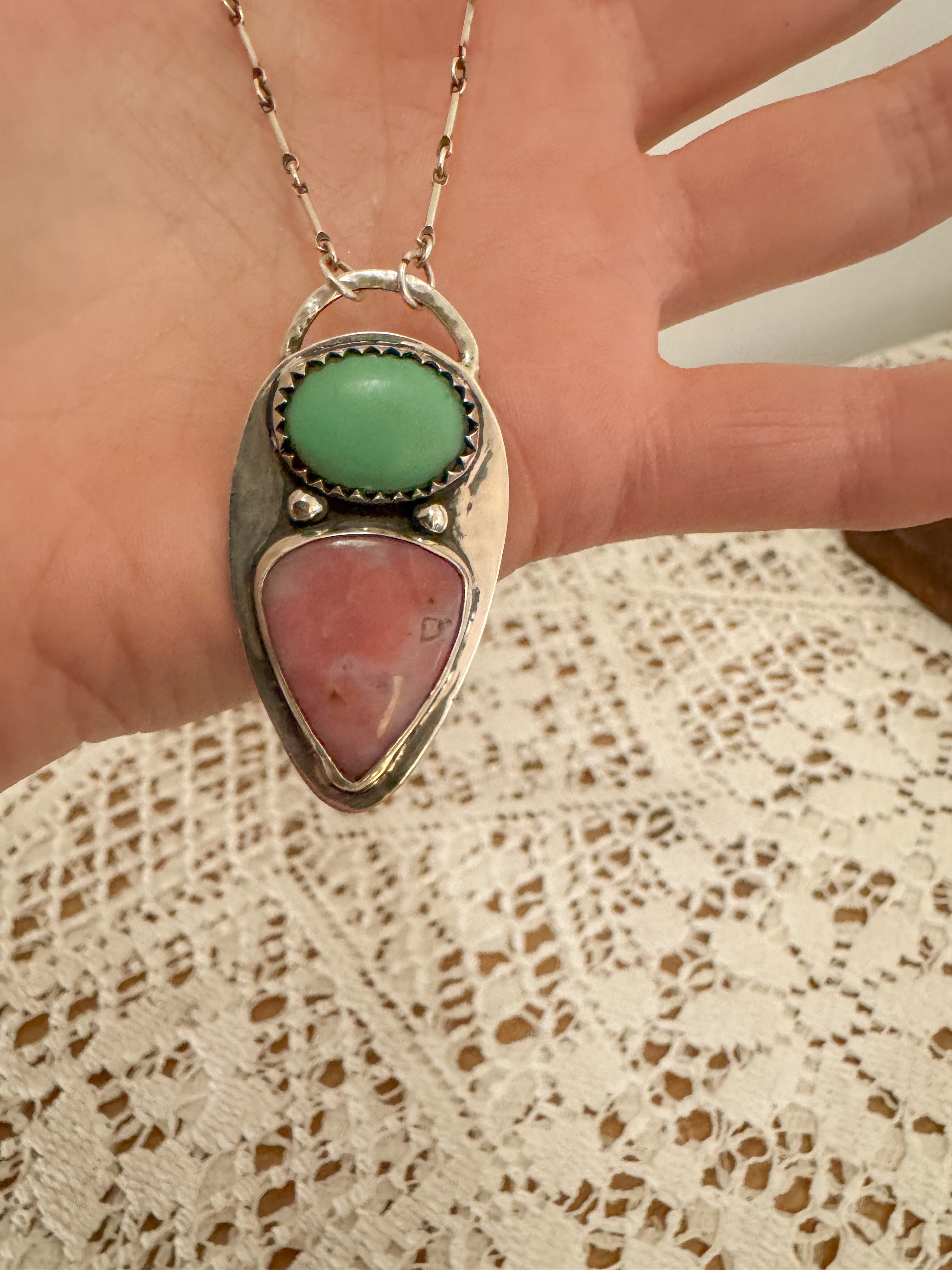 Pink Opal and Chrysophrase Statement Necklace
