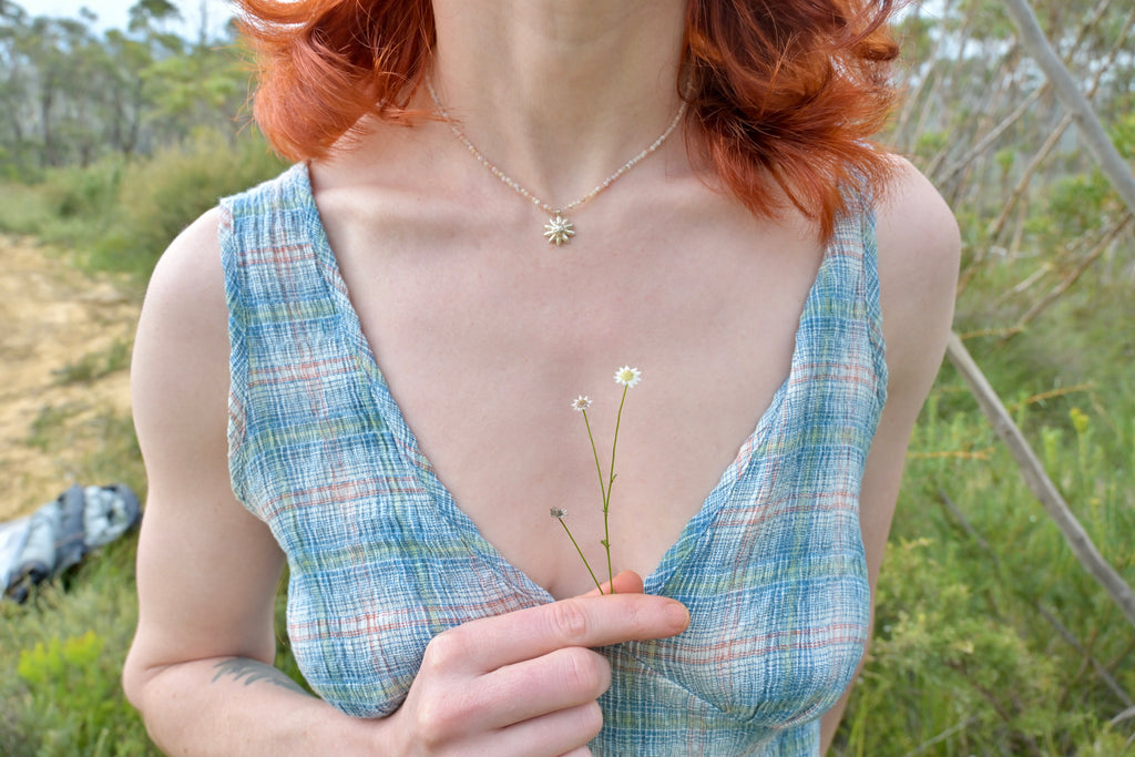 Little Flannel Flower Crystal Charm Necklace