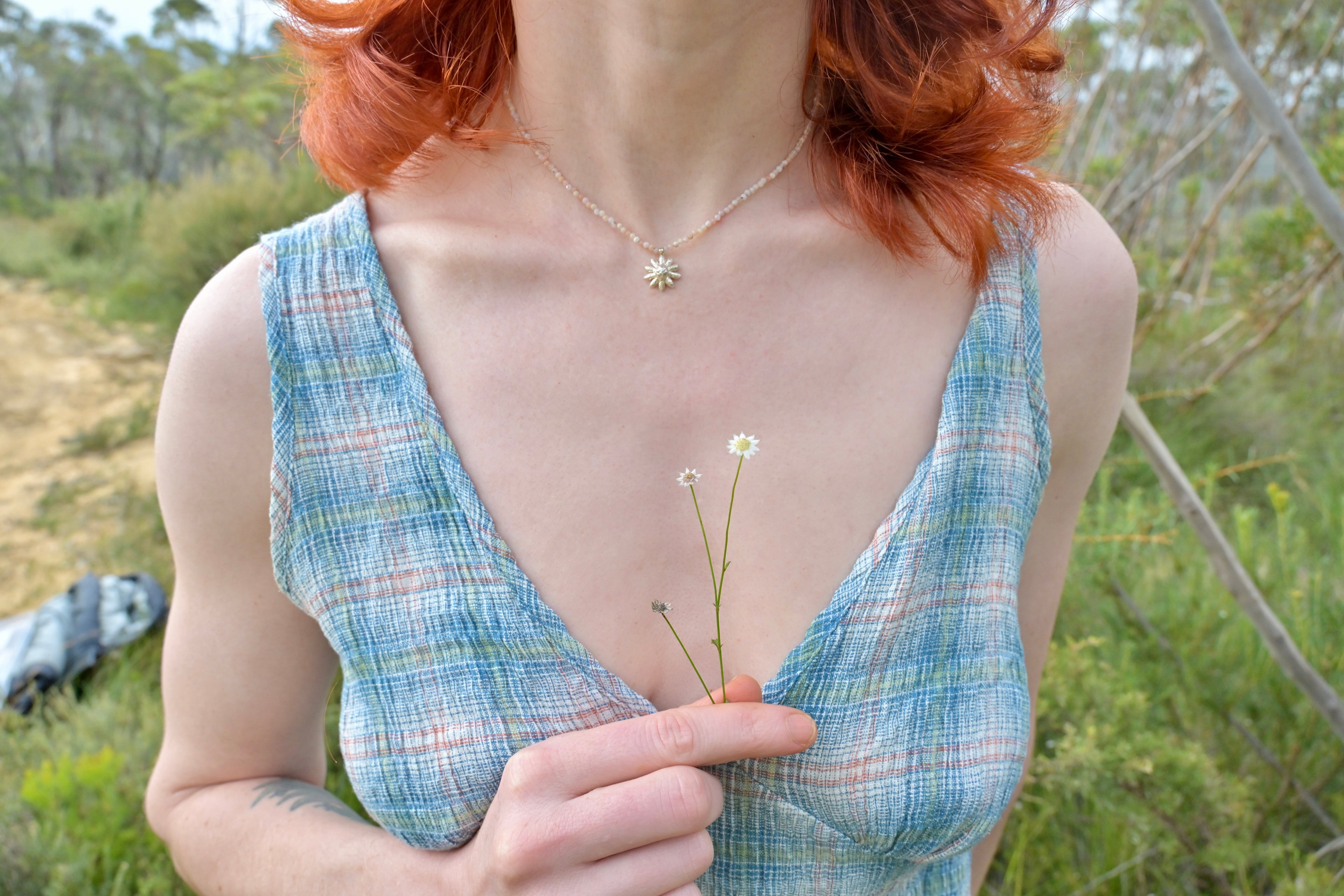 Little Flannel Flower Crystal Charm Necklace