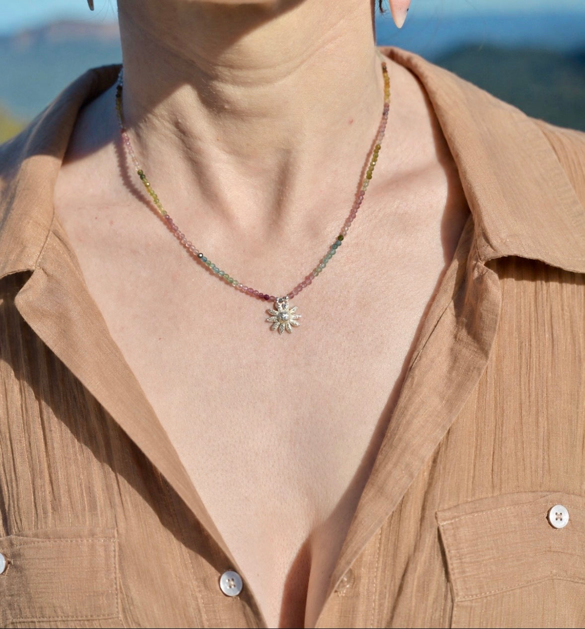 Little Flannel Flower Crystal Charm Necklace