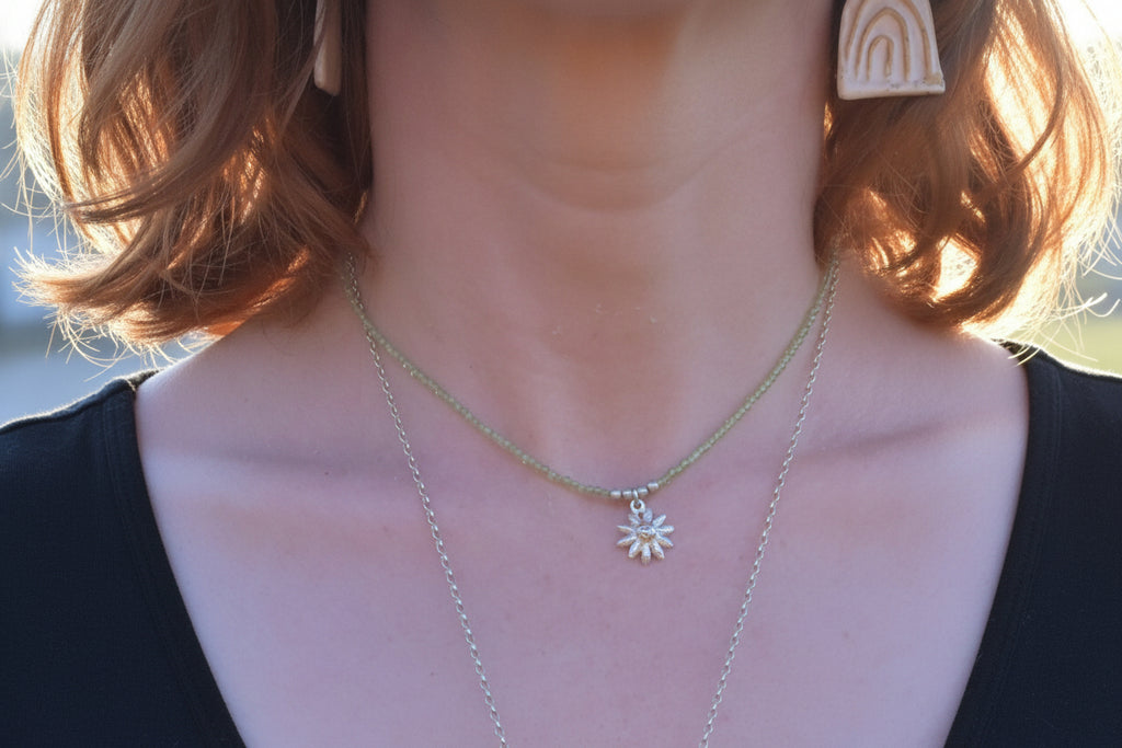 Little Flannel Flower Crystal Charm Necklace