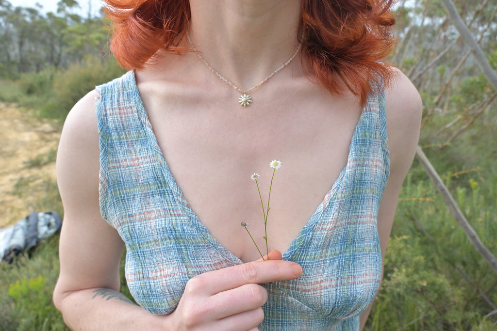 Pink Opal Silver Charm Flower Necklace