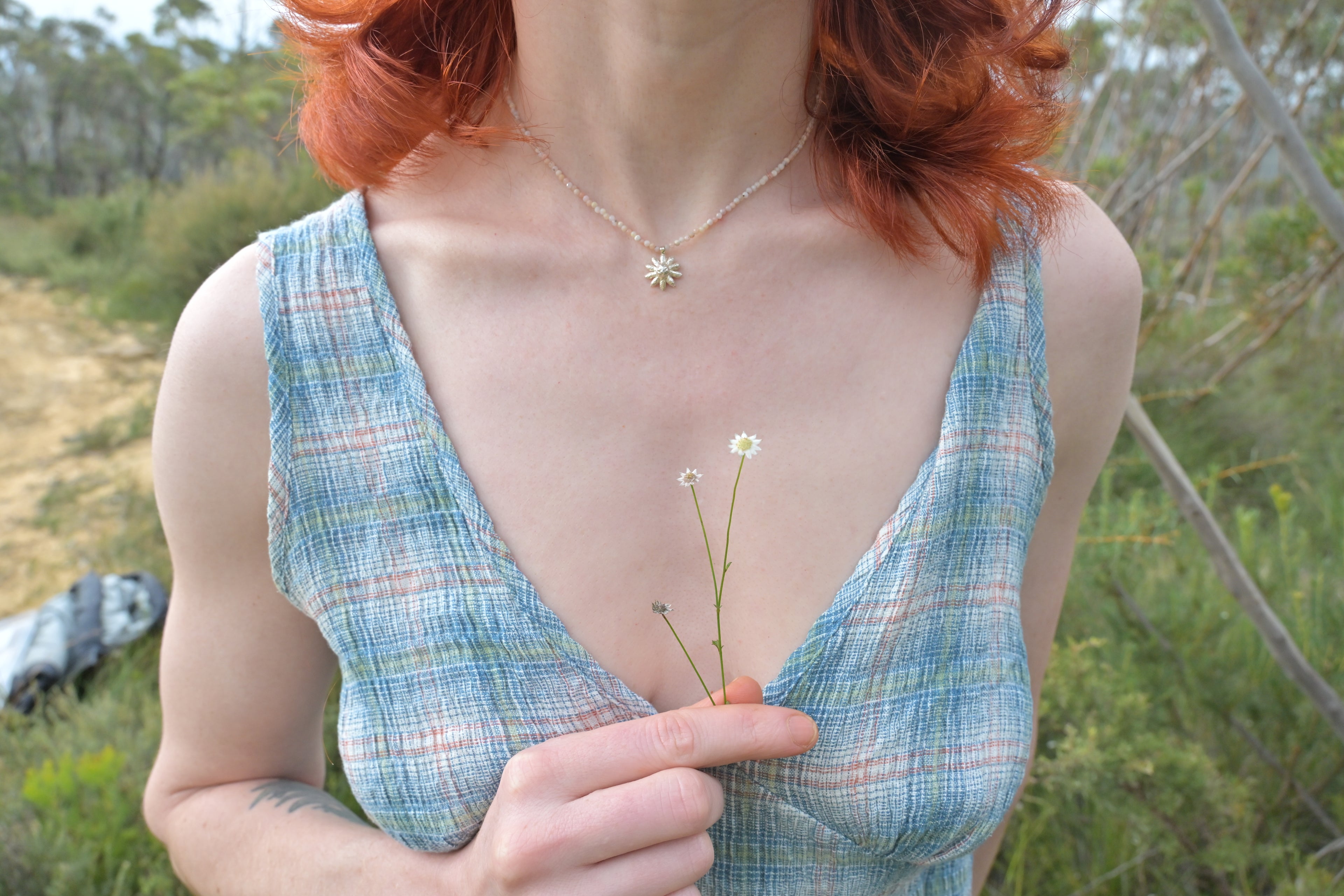 Pink Opal Silver Charm Flower Necklace