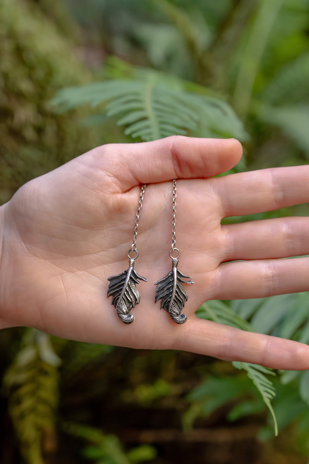 Handmade Silver Fern Dangle Earrings