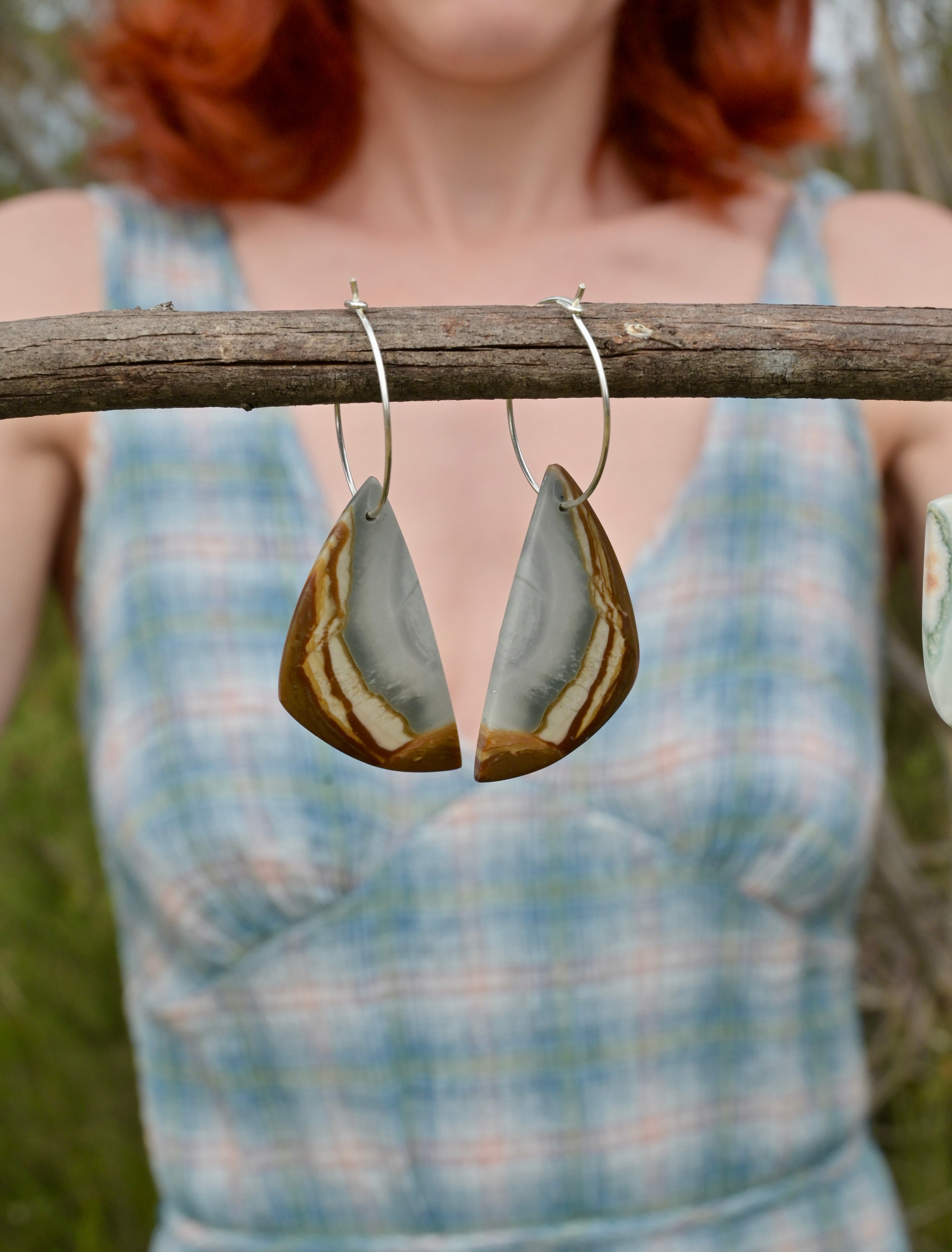 Silver Hoop Gemstone Earring